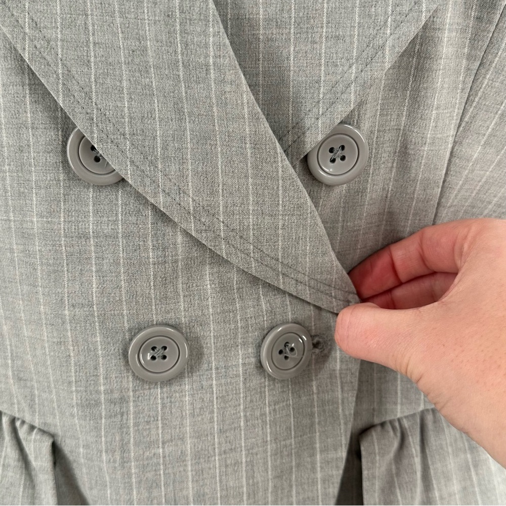 Robert Louis blazer S gray pinstripe double breasted career with pockets 90s - Picture 8 of 11
